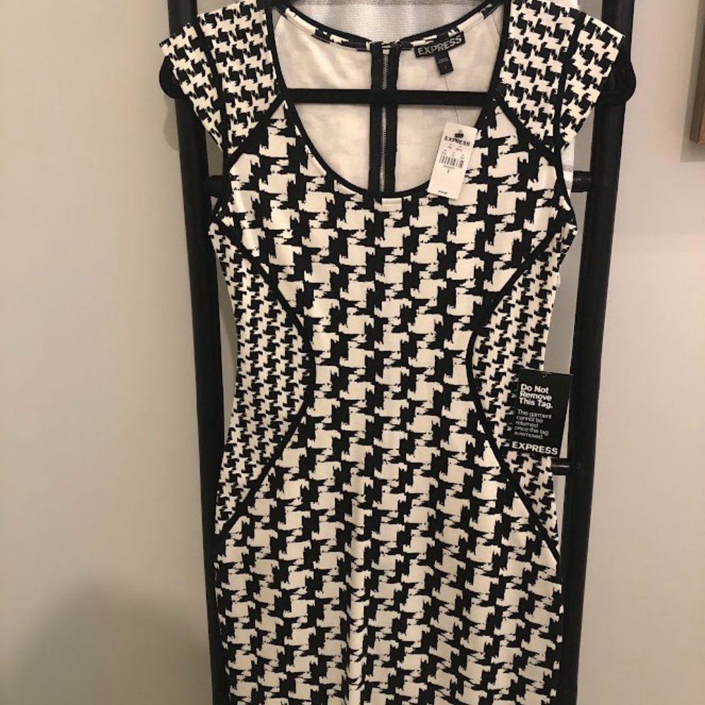 Express Black and White Abstract Midi Bodycon Dress